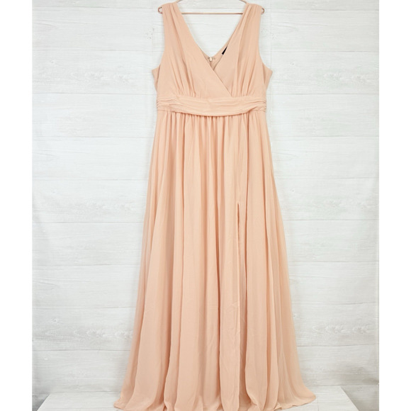Lulus‎ Bridesmaid Maxi Dress Size 2X Blush Pink Thoughts of Hue Surplice Chiffon - Picture 15 of 16
